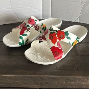 Women’s Crocs Serena Cross Band Slide Sandals, Size 9, Oyster/Floral